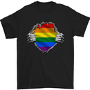 LGBT Rainbow Colours Pride Awareness Day Mens T-Shirt Cotton Gildan Black