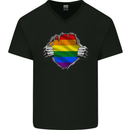 LGBT Rainbow Colours Pride Awareness Day Mens V-Neck Cotton T-Shirt Black