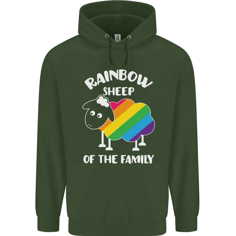 LGBT Rainbow Sheep Funny Gay Pride Day Childrens Kids Hoodie Forest Green