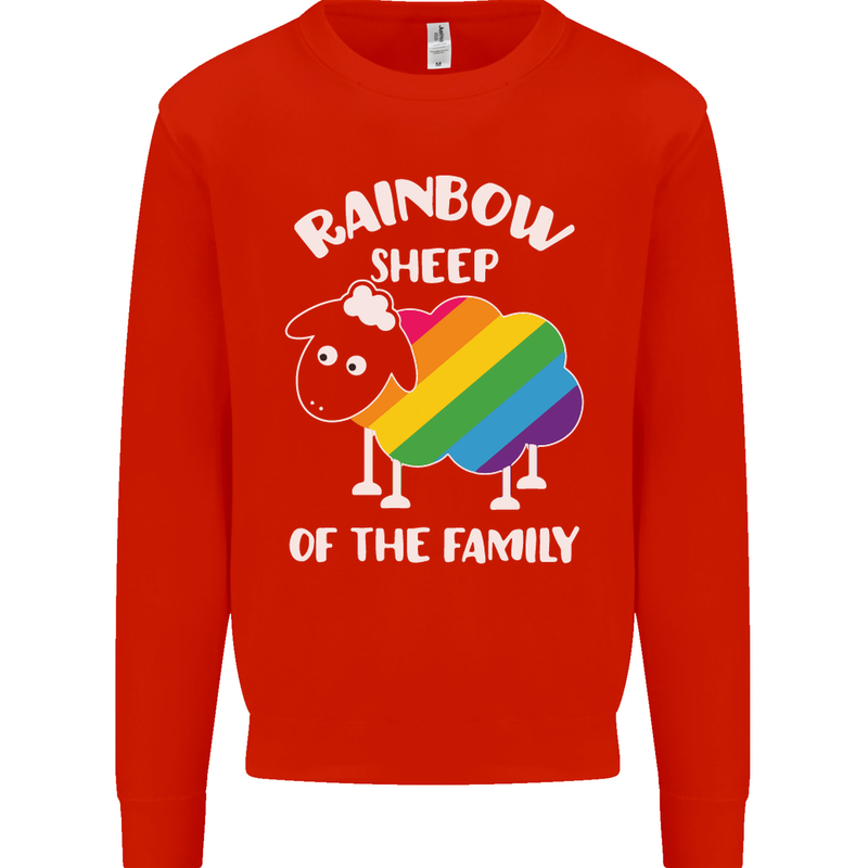 LGBT Rainbow Sheep Funny Gay Pride Day Kids Sweatshirt Jumper Bright Red