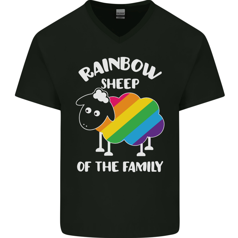 LGBT Rainbow Sheep Funny Gay Pride Day Mens V-Neck Cotton T-Shirt Black