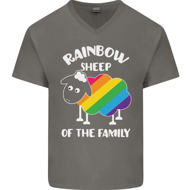 LGBT Rainbow Sheep Funny Gay Pride Day Mens V-Neck Cotton T-Shirt Charcoal