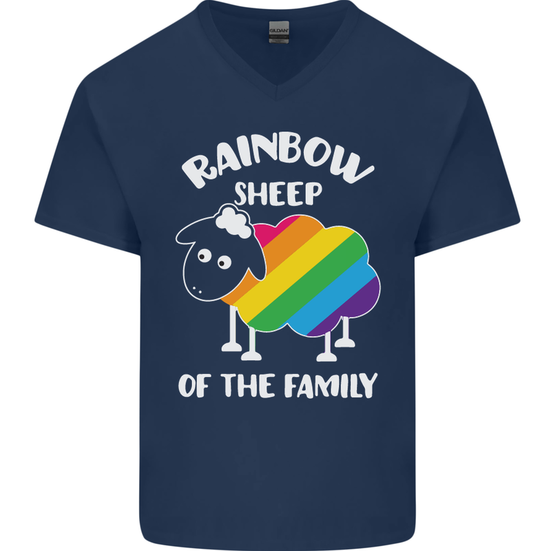 LGBT Rainbow Sheep Funny Gay Pride Day Mens V-Neck Cotton T-Shirt Navy Blue
