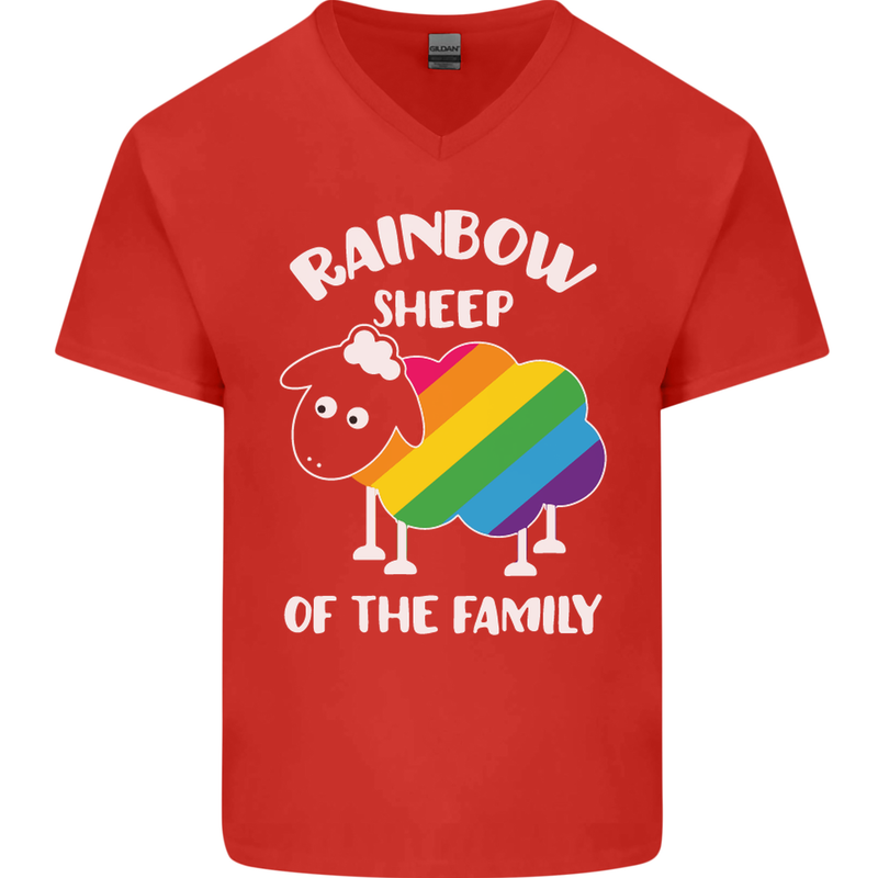 LGBT Rainbow Sheep Funny Gay Pride Day Mens V-Neck Cotton T-Shirt Red