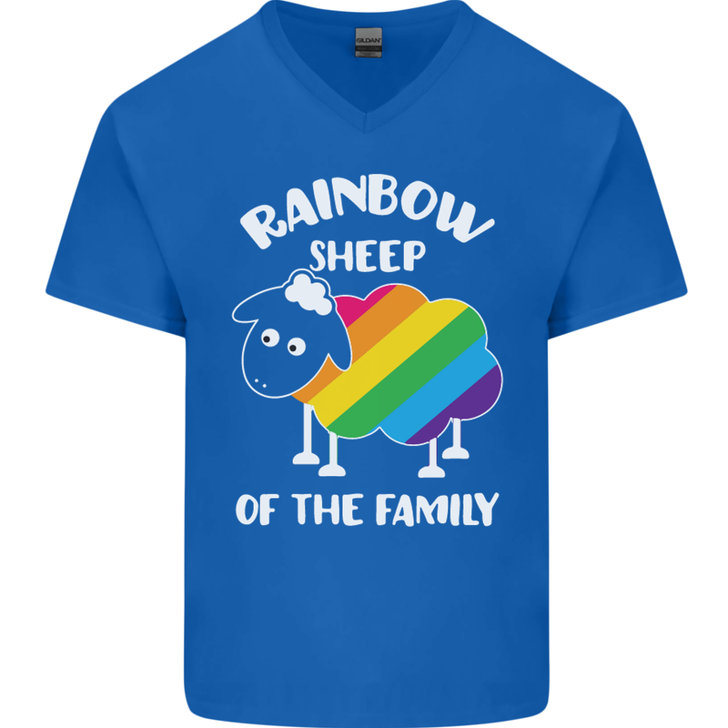 LGBT Rainbow Sheep Funny Gay Pride Day Mens V-Neck Cotton T-Shirt Royal Blue