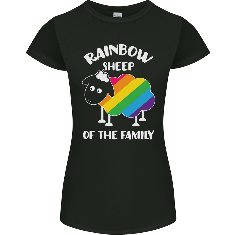 LGBT Rainbow Sheep Funny Gay Pride Day Womens Petite Cut T-Shirt Black