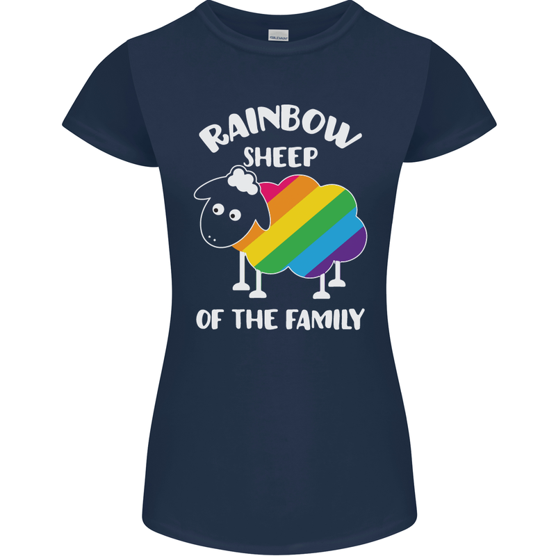 LGBT Rainbow Sheep Funny Gay Pride Day Womens Petite Cut T-Shirt Navy Blue