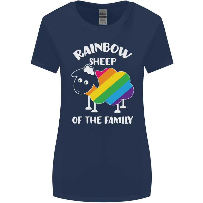LGBT Rainbow Sheep Funny Gay Pride Day Womens Wider Cut T-Shirt Navy Blue