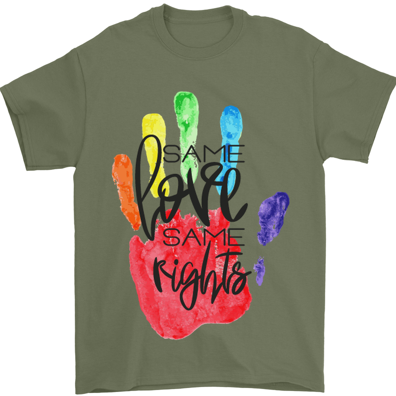 LGBT Same Love Same Rights Gay Pride Day Mens T-Shirt Cotton Gildan Military Green