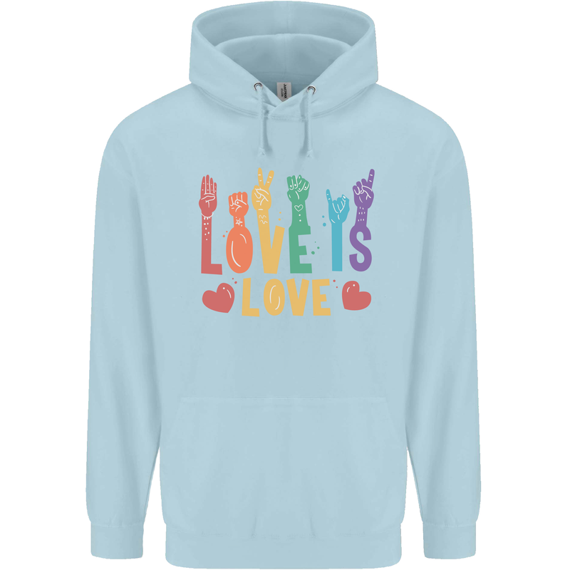 LGBT Sign Language Love Is Gay Pride Day Childrens Kids Hoodie Light Blue