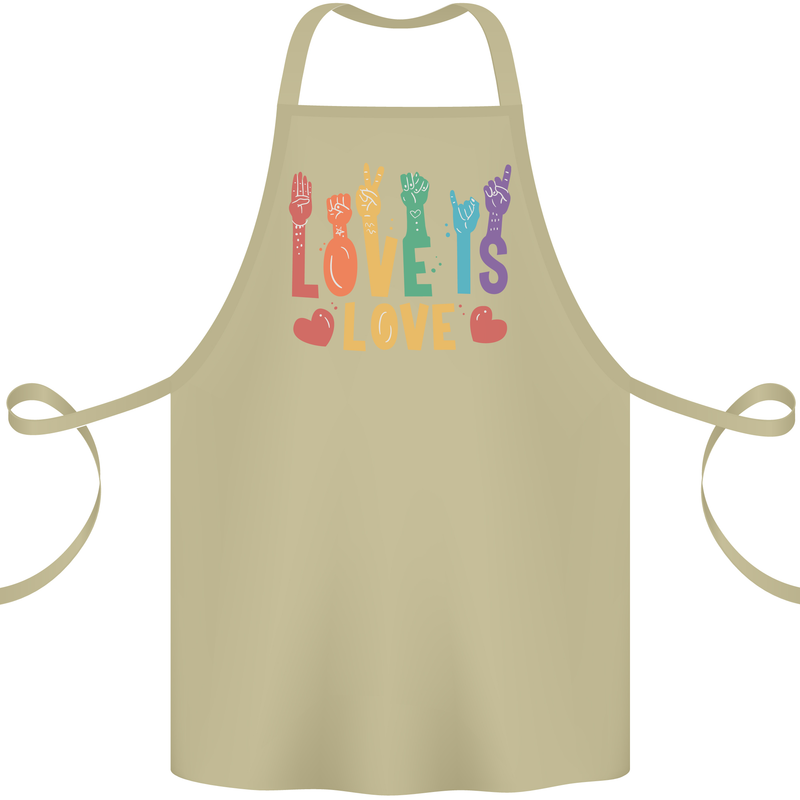 LGBT Sign Language Love Is Gay Pride Day Cotton Apron 100% Organic Khaki