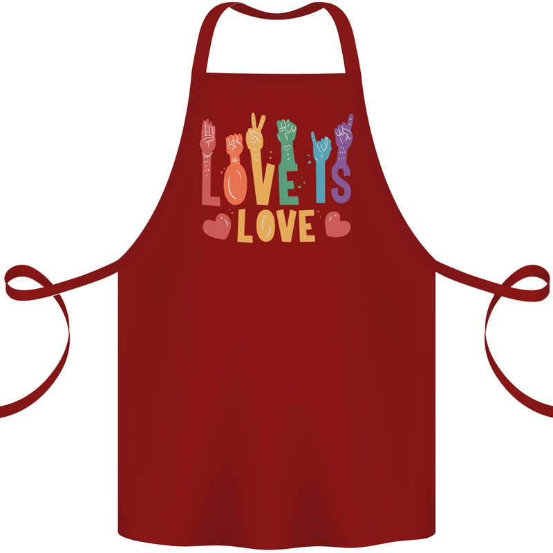 LGBT Sign Language Love Is Gay Pride Day Cotton Apron 100% Organic Maroon
