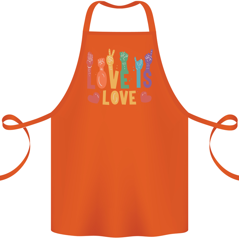 LGBT Sign Language Love Is Gay Pride Day Cotton Apron 100% Organic Orange