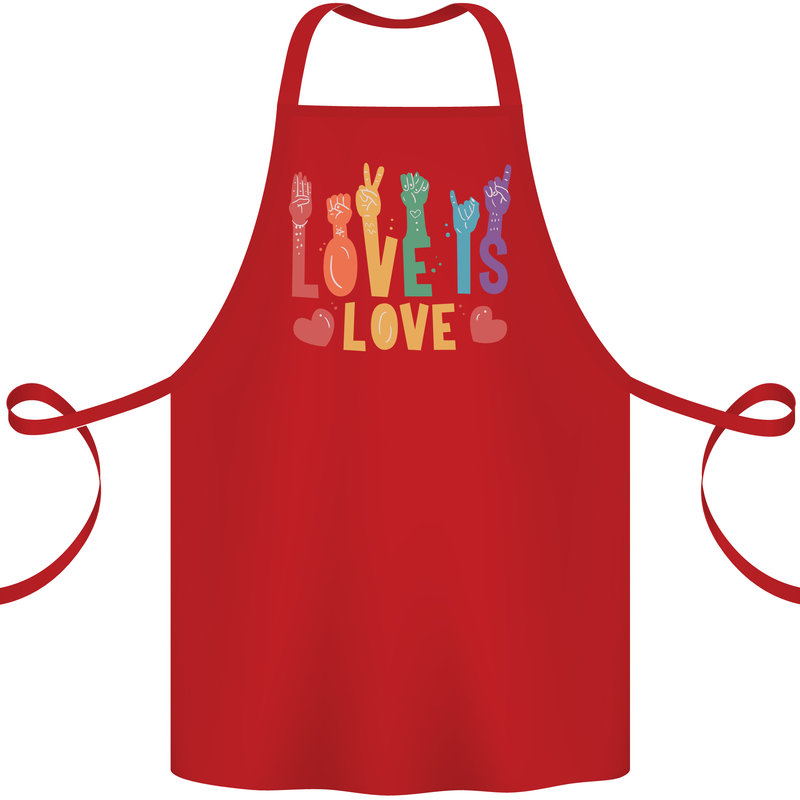 LGBT Sign Language Love Is Gay Pride Day Cotton Apron 100% Organic Red