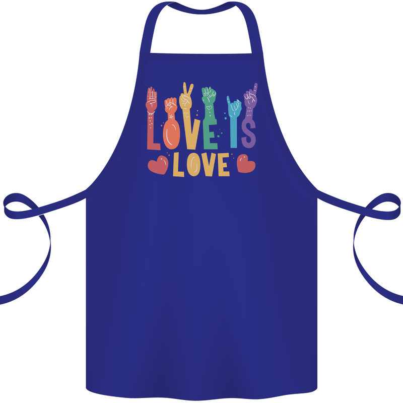 LGBT Sign Language Love Is Gay Pride Day Cotton Apron 100% Organic Royal Blue