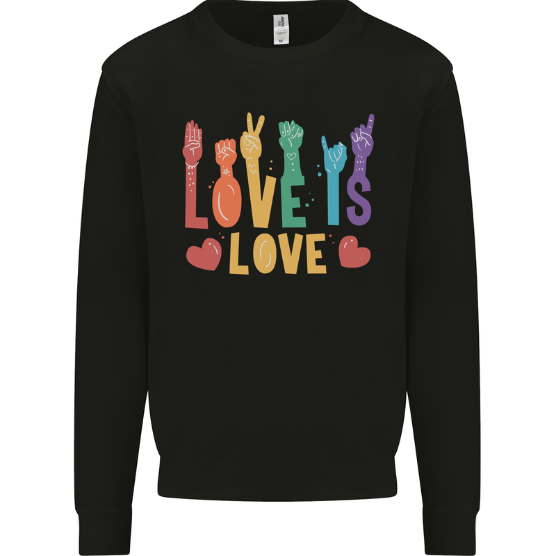 LGBT Sign Language Love Is Gay Pride Day Kids Sweatshirt Jumper Black