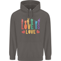 LGBT Sign Language Love Is Gay Pride Day Mens 80% Cotton Hoodie Charcoal