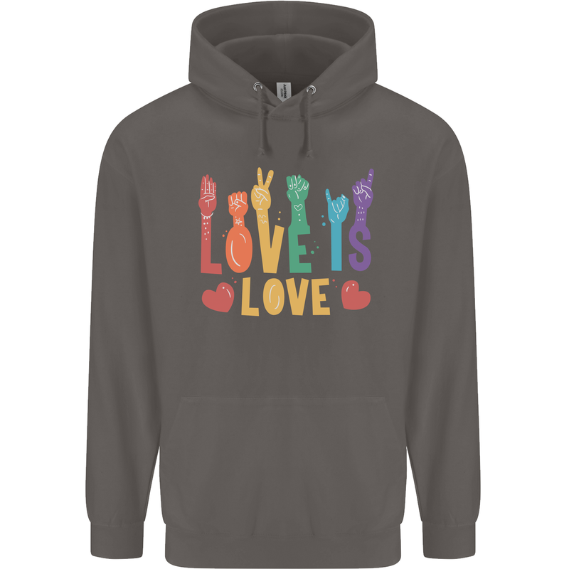 LGBT Sign Language Love Is Gay Pride Day Mens 80% Cotton Hoodie Charcoal