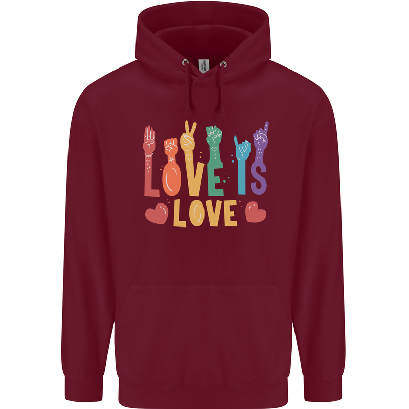 LGBT Sign Language Love Is Gay Pride Day Mens 80% Cotton Hoodie Maroon