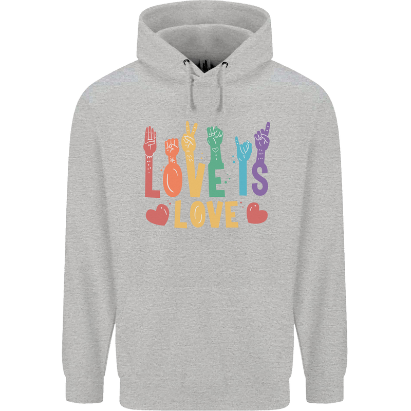 LGBT Sign Language Love Is Gay Pride Day Mens 80% Cotton Hoodie Sports Grey