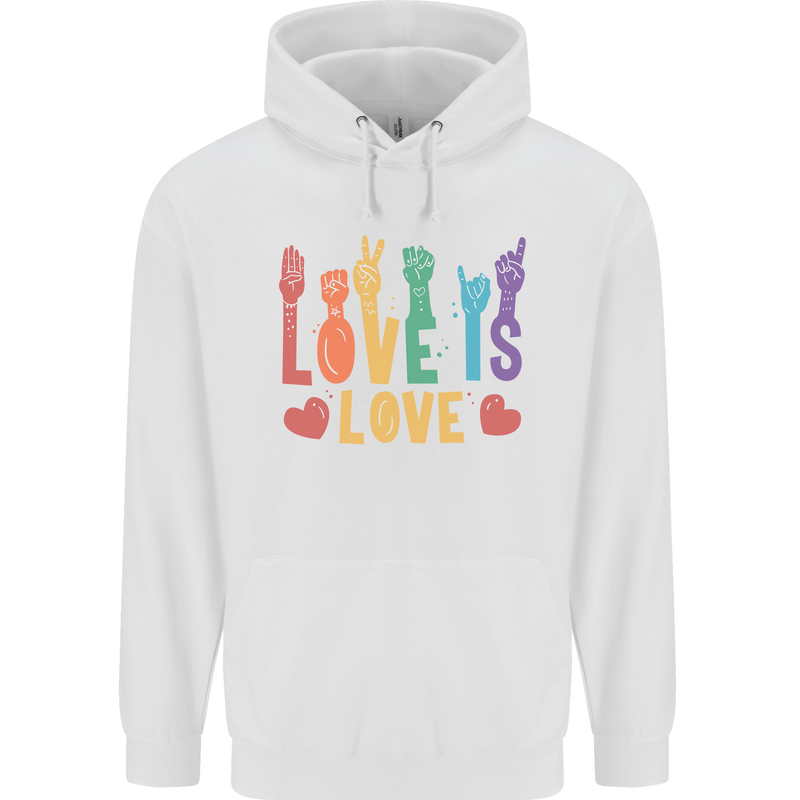 LGBT Sign Language Love Is Gay Pride Day Mens 80% Cotton Hoodie White