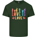 LGBT Sign Language Love Is Gay Pride Day Mens Cotton T-Shirt Tee Top Forest Green