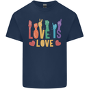 LGBT Sign Language Love Is Gay Pride Day Mens Cotton T-Shirt Tee Top Navy Blue