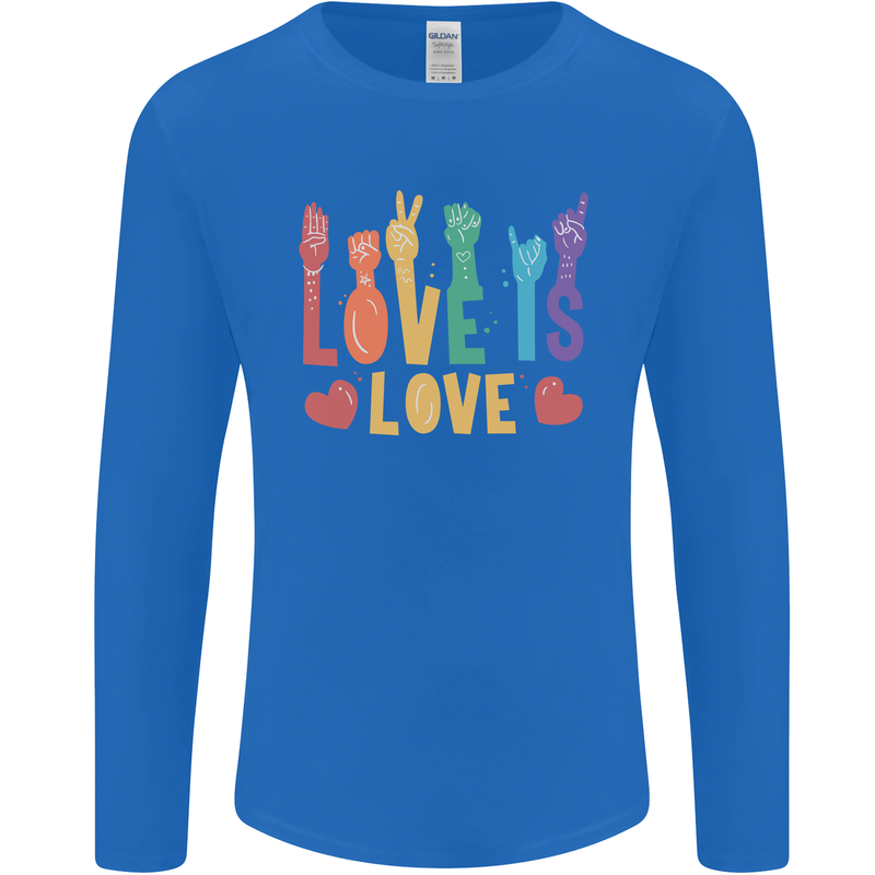 LGBT Sign Language Love Is Gay Pride Day Mens Long Sleeve T-Shirt Royal Blue