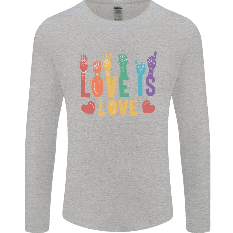 LGBT Sign Language Love Is Gay Pride Day Mens Long Sleeve T-Shirt Sports Grey