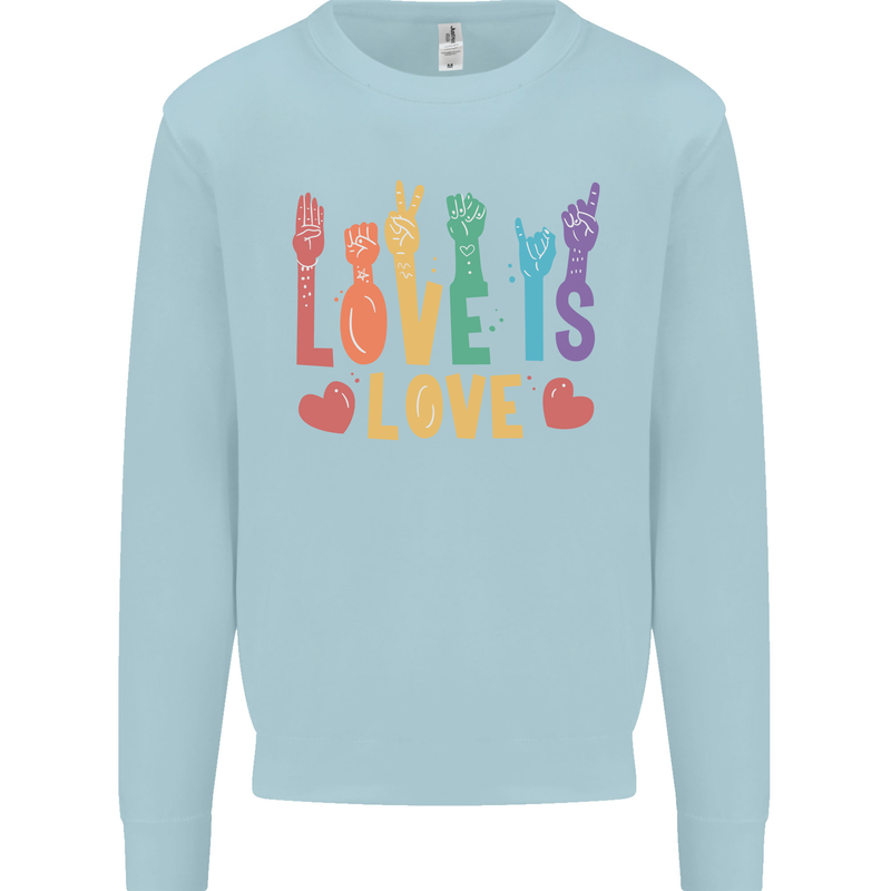 LGBT Sign Language Love Is Gay Pride Day Mens Sweatshirt Jumper Light Blue