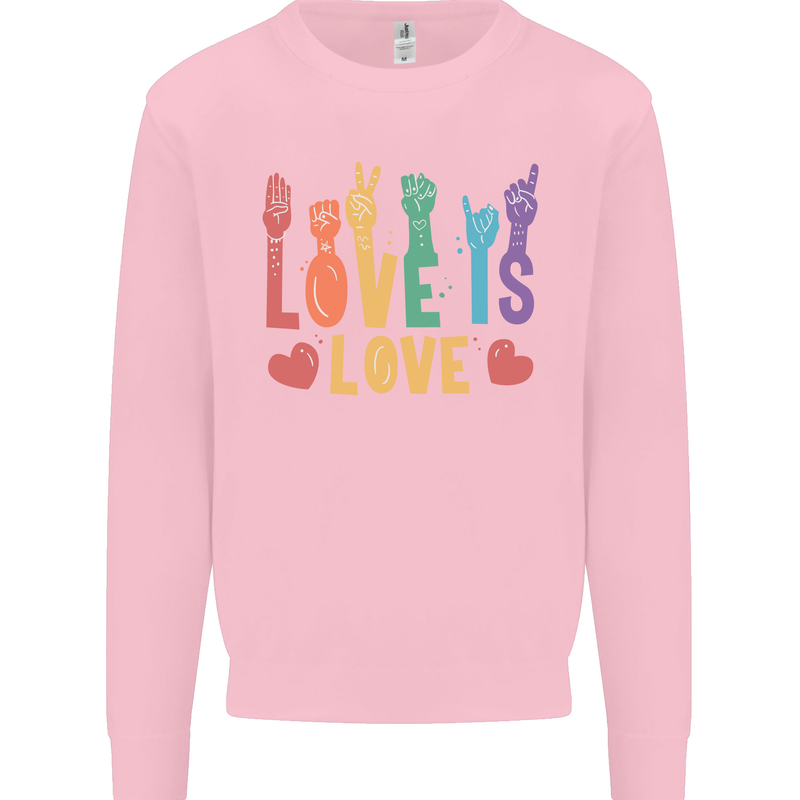 LGBT Sign Language Love Is Gay Pride Day Mens Sweatshirt Jumper Light Pink