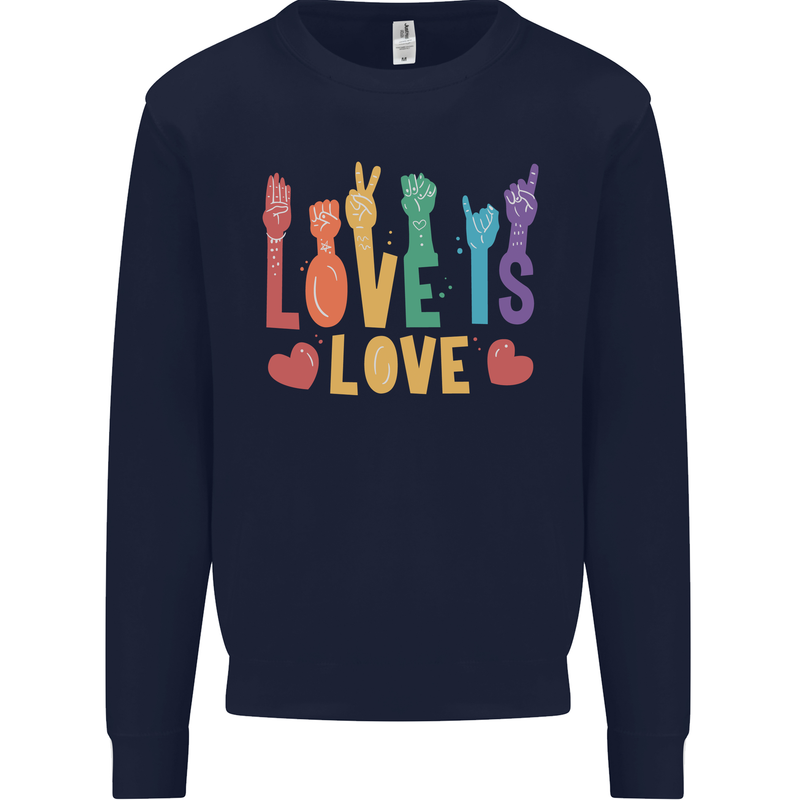 LGBT Sign Language Love Is Gay Pride Day Mens Sweatshirt Jumper Navy Blue
