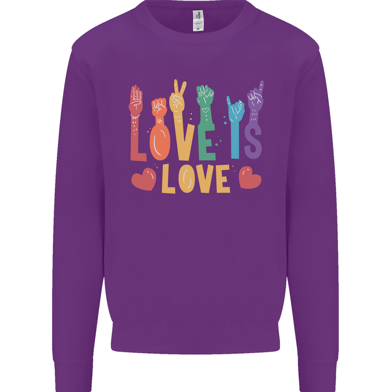 LGBT Sign Language Love Is Gay Pride Day Mens Sweatshirt Jumper Purple