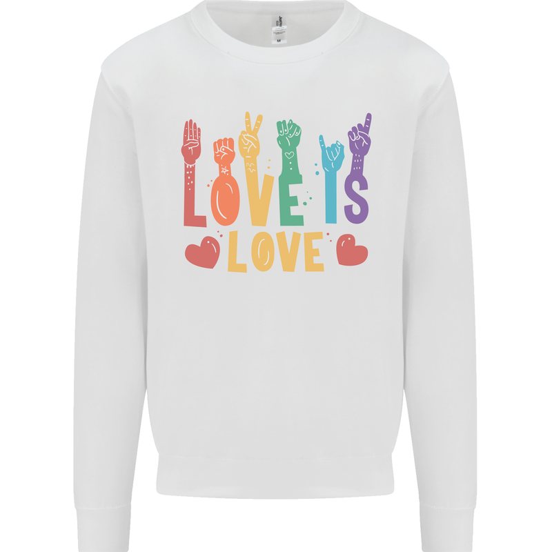 LGBT Sign Language Love Is Gay Pride Day Mens Sweatshirt Jumper White