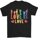 LGBT Sign Language Love Is Gay Pride Day Mens T-Shirt Cotton Gildan Black
