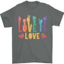 LGBT Sign Language Love Is Gay Pride Day Mens T-Shirt Cotton Gildan Charcoal
