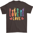 LGBT Sign Language Love Is Gay Pride Day Mens T-Shirt Cotton Gildan Dark Chocolate