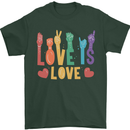 LGBT Sign Language Love Is Gay Pride Day Mens T-Shirt Cotton Gildan Forest Green