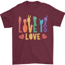 LGBT Sign Language Love Is Gay Pride Day Mens T-Shirt Cotton Gildan Maroon