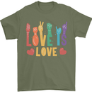 LGBT Sign Language Love Is Gay Pride Day Mens T-Shirt Cotton Gildan Military Green