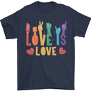 LGBT Sign Language Love Is Gay Pride Day Mens T-Shirt Cotton Gildan Navy Blue