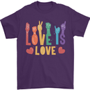 LGBT Sign Language Love Is Gay Pride Day Mens T-Shirt Cotton Gildan Purple