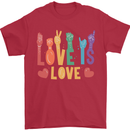 LGBT Sign Language Love Is Gay Pride Day Mens T-Shirt Cotton Gildan Red