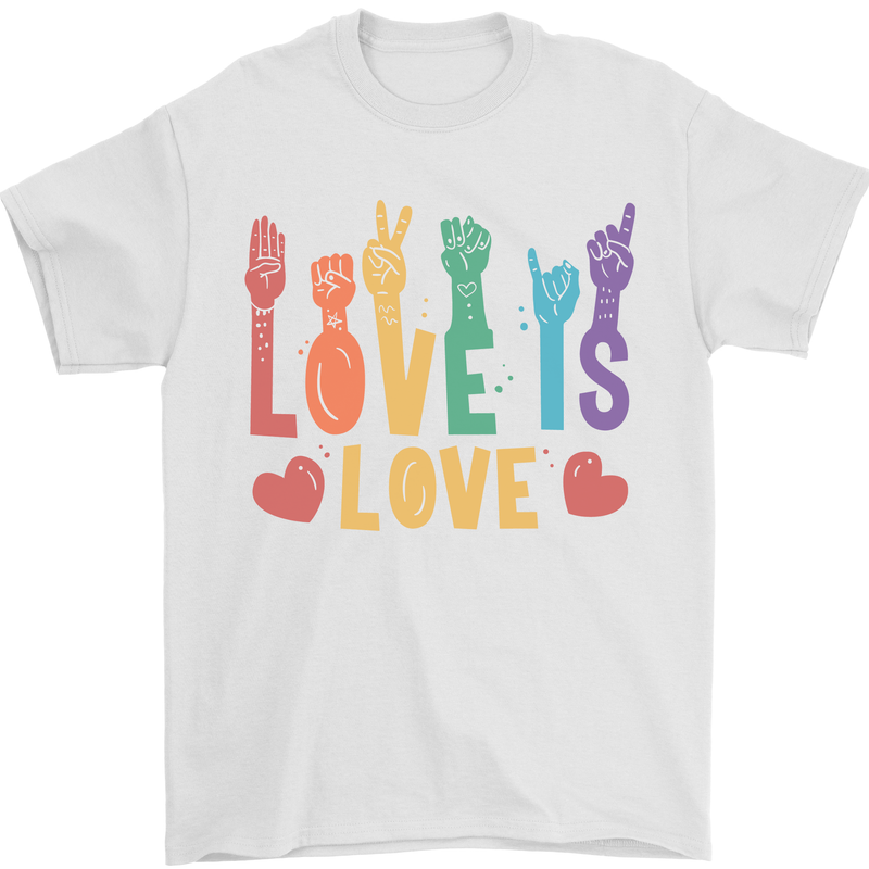 LGBT Sign Language Love Is Gay Pride Day Mens T-Shirt Cotton Gildan White