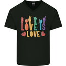 LGBT Sign Language Love Is Gay Pride Day Mens V-Neck Cotton T-Shirt Black