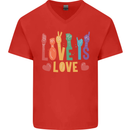 LGBT Sign Language Love Is Gay Pride Day Mens V-Neck Cotton T-Shirt Red