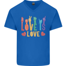 LGBT Sign Language Love Is Gay Pride Day Mens V-Neck Cotton T-Shirt Royal Blue