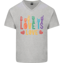 LGBT Sign Language Love Is Gay Pride Day Mens V-Neck Cotton T-Shirt Sports Grey