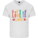 LGBT Sign Language Love Is Gay Pride Day Mens V-Neck Cotton T-Shirt White