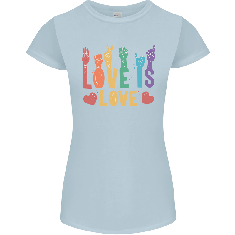 LGBT Sign Language Love Is Gay Pride Day Womens Petite Cut T-Shirt Light Blue